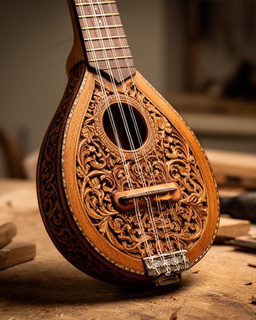 Charango Cóndor tallado a mano sobre mesa de trabajo, con detalles inspirados en la cordillera y cuerdas recién ajustadas